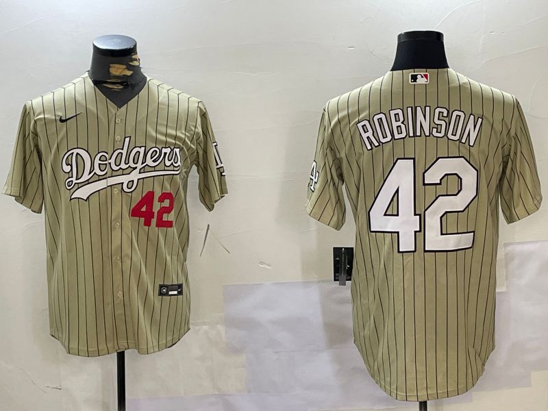 Men Los Angeles Dodgers 42 Robinson Green Stripe Game 2024 Nike MLB Jersey style 2